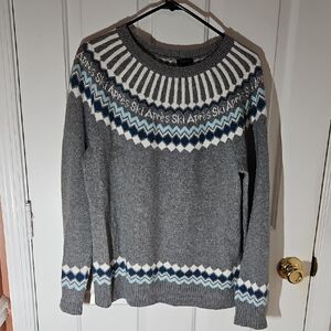 Talbots Gray and Blue Apres Ski Sweater